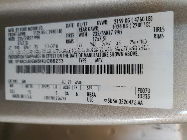 1FMCU0G95HUC88233 - 2017 FORD ESCAPE SE TAN photo 12