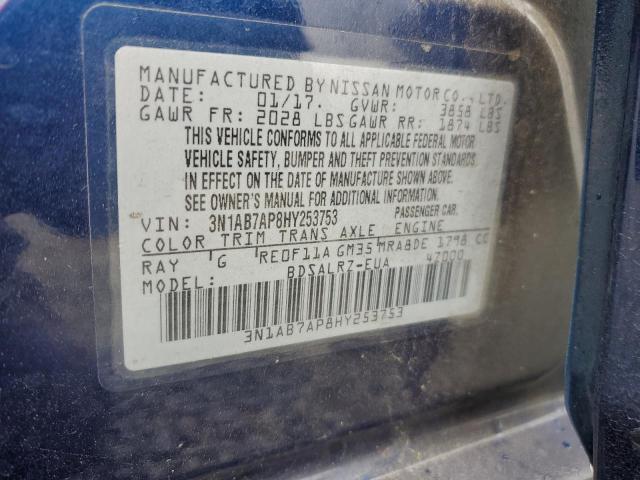 3N1AB7AP8HY253753 - 2017 NISSAN SENTRA S ლურჯი ფოტო 12