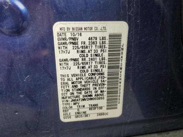 JN8AT2MV2HW003850 - 2017 NISSAN ROGUE S BLUE photo 13