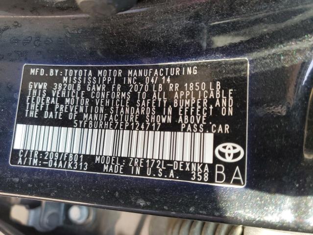 5YFBURHE7EP124717 - 2014 TOYOTA COROLLA L BLACK photo 12