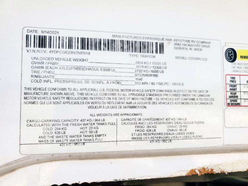 4YDFCGR23N2500919 - 2022 KEYSTONE COUGAR 白色 照片 10