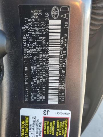 2T1BU4EE8BC665214 - 2011 TOYOTA COROLLA BASE GRAY photo 12