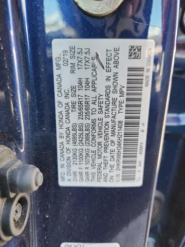 2HKRW6H34KH211408 - 2019 HONDA CR-V LX BLUE photo 12