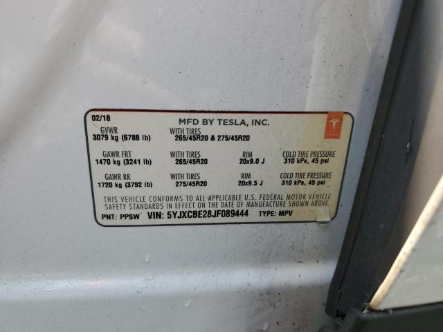 5YJXCBE28JF089444 - 2018 TESLA MODEL X Ақ фото 14
