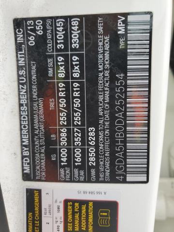 4JGDA5HB0DA252554 - 2013 MERCEDES-BENZ ML 350 4MATIC WHITE photo 13