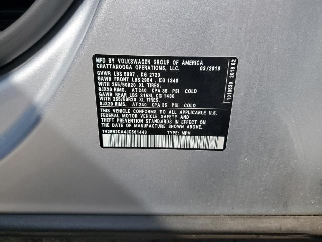1V2RR2CA4JC561443 - 2018 VOLKSWAGEN ATLAS SEL Gümüş foto 13