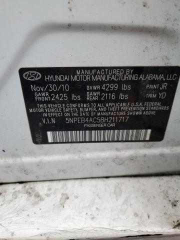 5NPEB4AC5BH211717 - 2011 HYUNDAI SONATA GLS WHITE photo 12