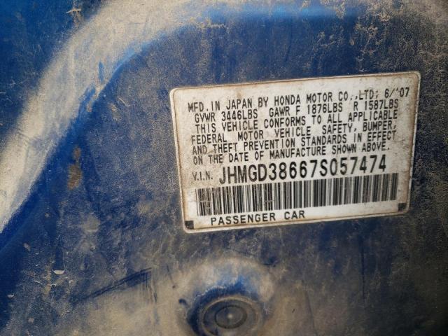 JHMGD38667S057474 - 2007 HONDA FIT S 蓝色 照片 12