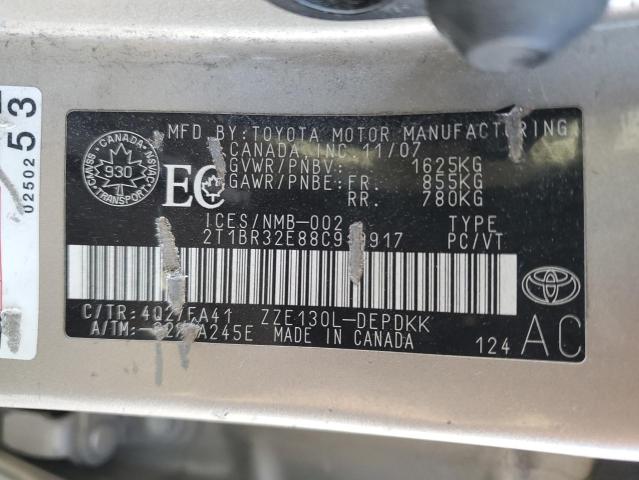 2T1BR32E88C919917 - 2008 TOYOTA COROLLA CE BEIGE photo 12