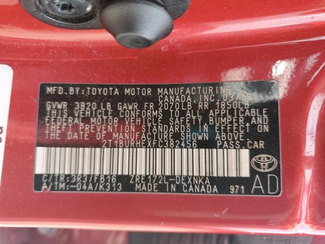 2T1BURHEXFC382456 - 2015 TOYOTA COROLLA L RED photo 12