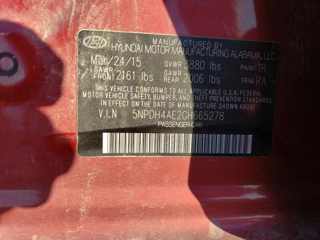 5NPDH4AE2GH665278 - 2016 HYUNDAI ELANTRA SE RED photo 12