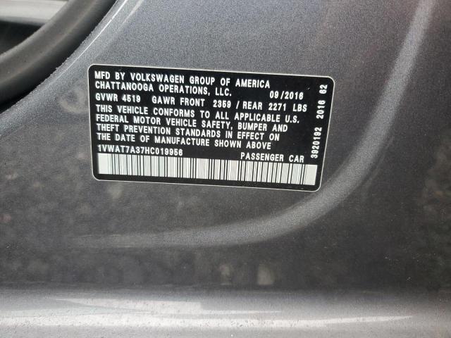 1VWAT7A37HC019956 - 2017 VOLKSWAGEN PASSAT S GRAY photo 12