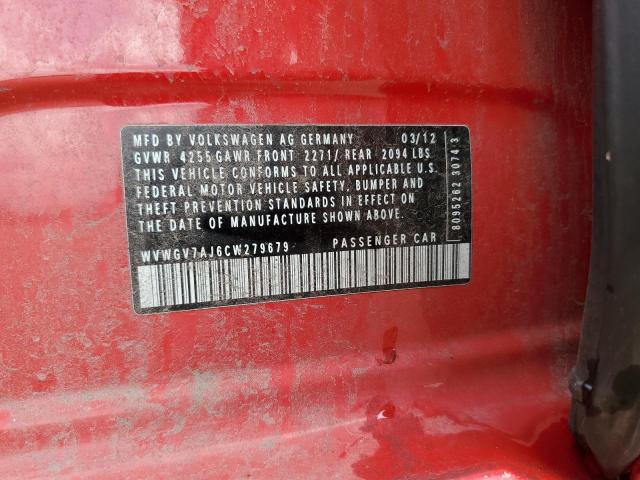 WVWGV7AJ6CW279679 - 2012 VOLKSWAGEN GTI RED photo 12