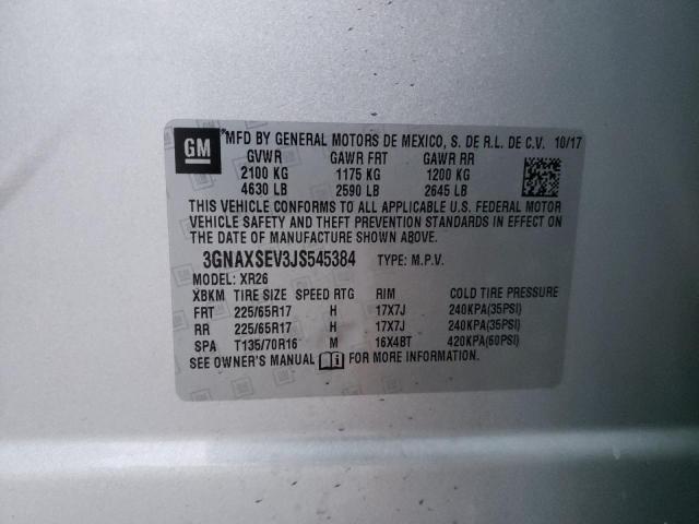 3GNAXSEV3JS545384 - 2018 CHEVROLET EQUINOX LT SILVER photo 12