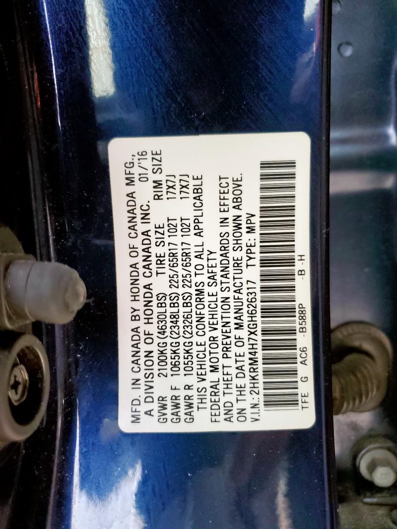 2HKRM4H7XGH626317 - 2016 HONDA CR-V EXL BLUE photo 14