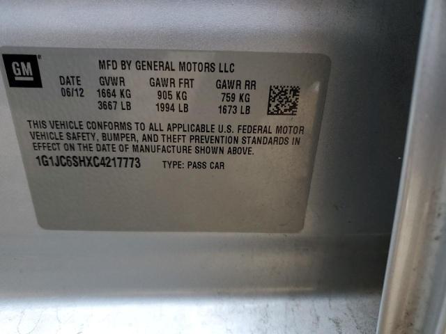 1G1JC6SHXC4217773 - 2012 CHEVROLET SONIC LT SILVER photo 12