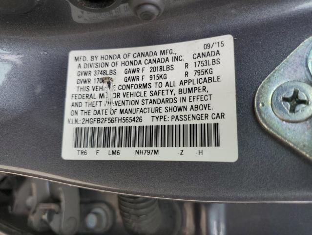 2HGFB2F56FH565426 - 2015 HONDA CIVIC LX GRAY photo 13