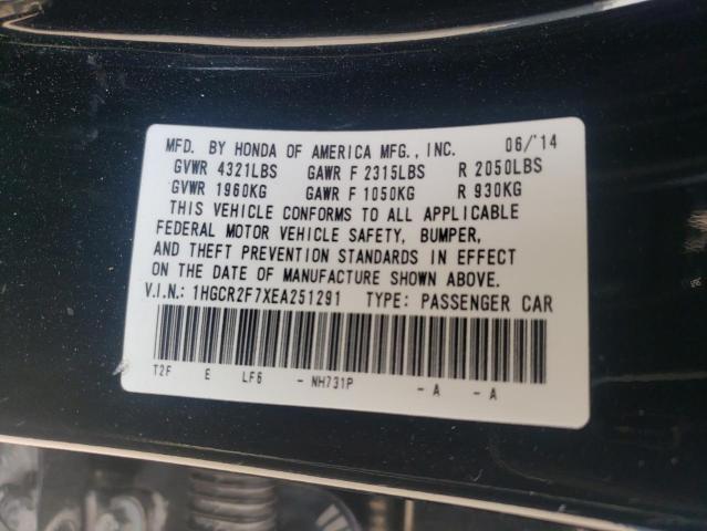 1HGCR2F7XEA251291 - 2014 HONDA ACCORD EX BLACK photo 12