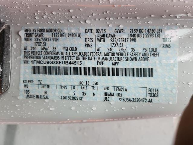 1FMCU9GX8FUB44515 - 2015 FORD ESCAPE SE Белый фото 13