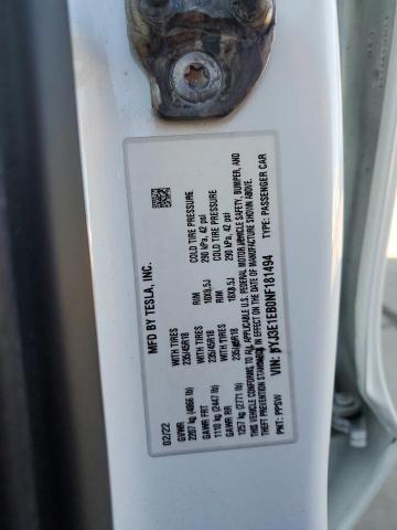 5YJ3E1EB0NF181494 - 2022 TESLA MODEL 3 თეთრი ფოტო 13