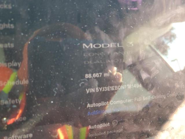 5YJ3E1EB0NF181494 - 2022 TESLA MODEL 3 თეთრი ფოტო 9