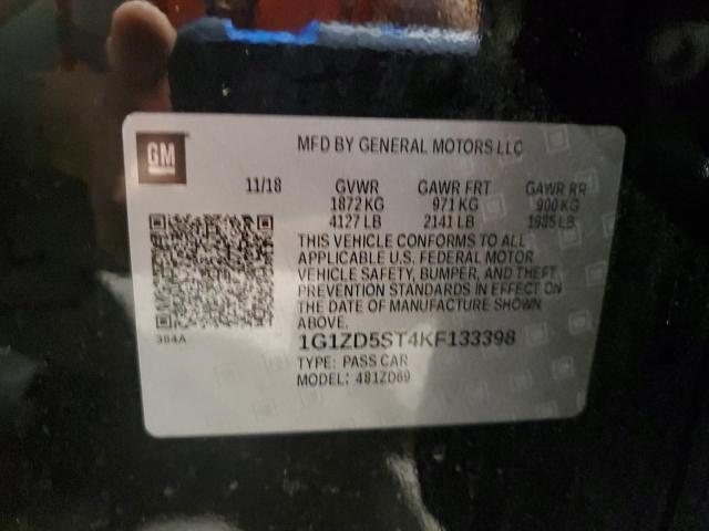 1G1ZD5ST4KF133398 - 2019 CHEVROLET MALIBU LT Noir photo 12