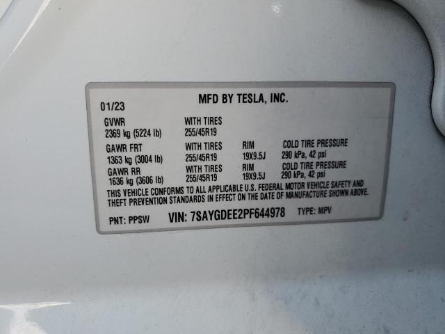 7SAYGDEE2PF644978 - 2023 TESLA MODEL Y თეთრი ფოტო 12