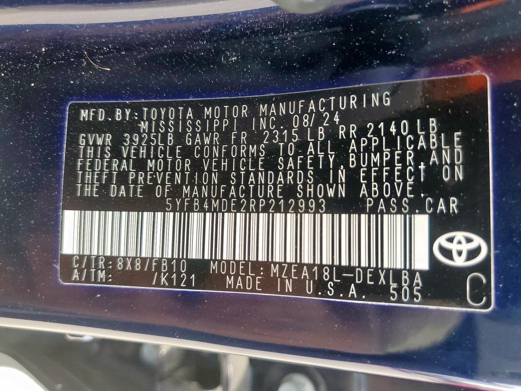 5YFB4MDE2RP212993 - 2024 TOYOTA COROLLA LE Mavi foto 12