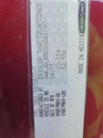 3AKJGLD5XGSGS1097 - 2016 FREIGHTLINER CASCADIA 1 Բորդո լուսանկար 10