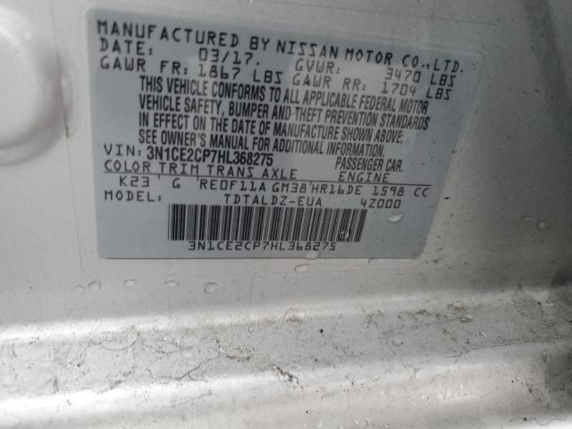 3N1CE2CP7HL368275 - 2017 NISSAN VERSA NOTE S SILVER photo 13