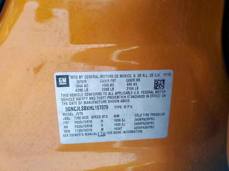 3GNCJLSBXHL157079 - 2017 CHEVROLET TRAX 1LT ORANGE photo 13