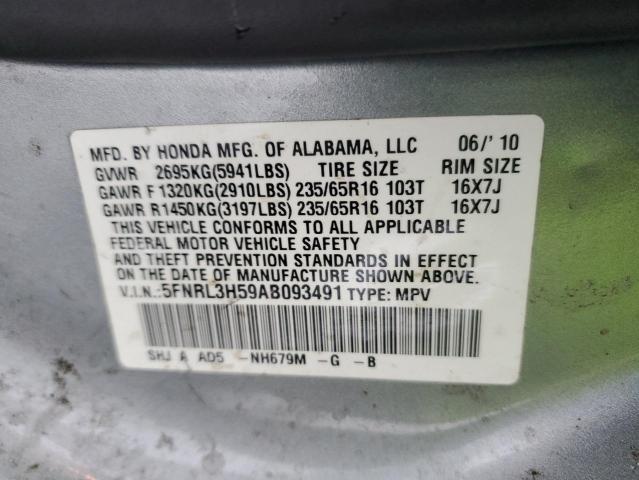 5FNRL3H59AB093491 - 2010 HONDA ODYSSEY EX SILVER photo 13