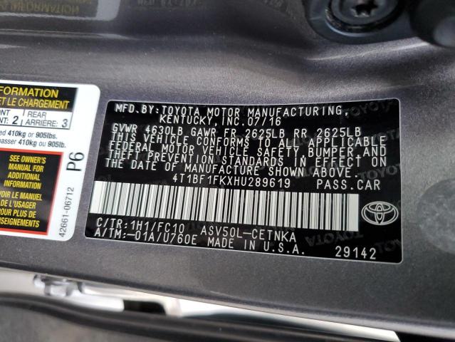 4T1BF1FKXHU289619 - 2017 TOYOTA CAMRY LE GRAY photo 12