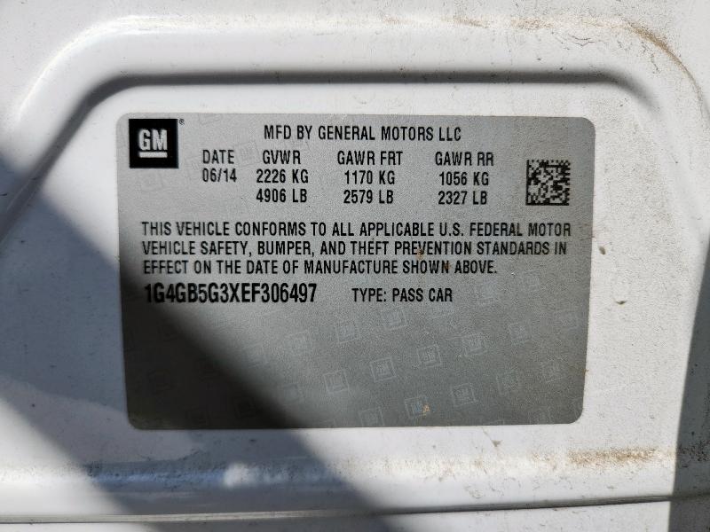 1G4GB5G3XEF306497 - 2014 BUICK LACROSSE WHITE photo 12