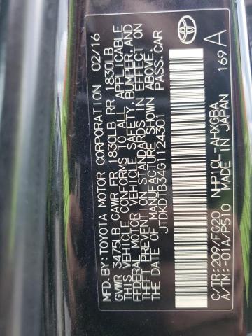 JTDKDTB34G1124301 - 2016 TOYOTA PRIUS C შავი ფოტო 12