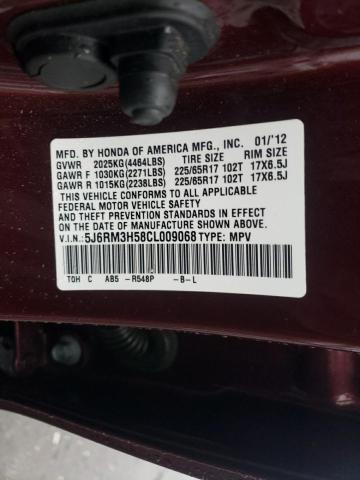 5J6RM3H58CL009068 - 2012 HONDA CR-V EX BURGUNDY photo 12