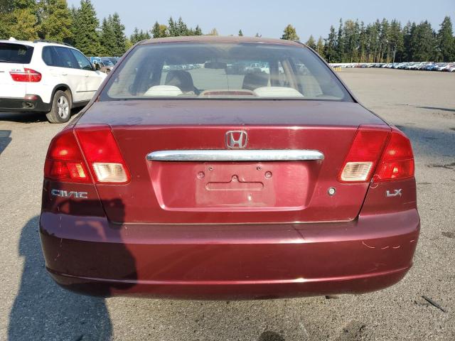 1HGES16602L048909 - 2002 HONDA CIVIC LX MAROON photo 6
