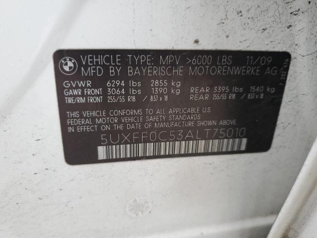 5UXFF0C53ALT75010 - 2010 BMW X5 XDRIVE35D WHITE photo 12