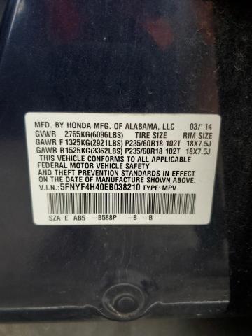 5FNYF4H40EB038210 - 2014 HONDA PILOT EX BLUE photo 13
