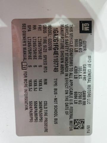 1GAZG1FG4E1187749 - 2014 CHEVROLET EXPRESS G3 LT WHITE photo 13