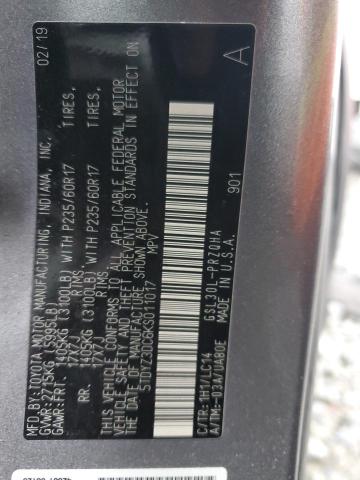 5TDYZ3DC6KS011017 - 2019 TOYOTA SIENNA XLE Gris photo 14