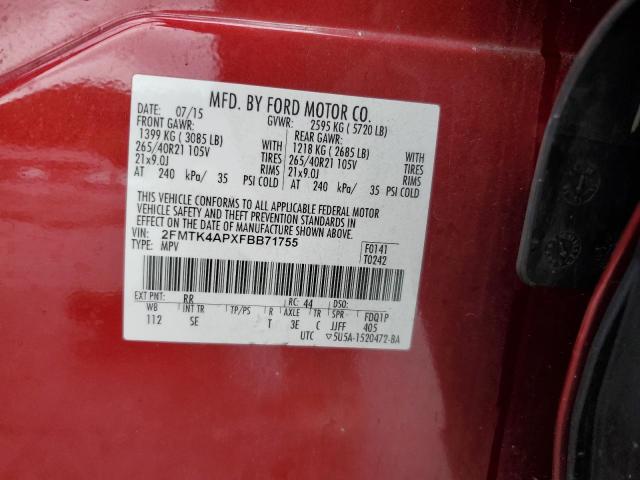 2FMTK4APXFBB71755 - 2015 FORD EDGE SPORT წითელი ფოტო 13