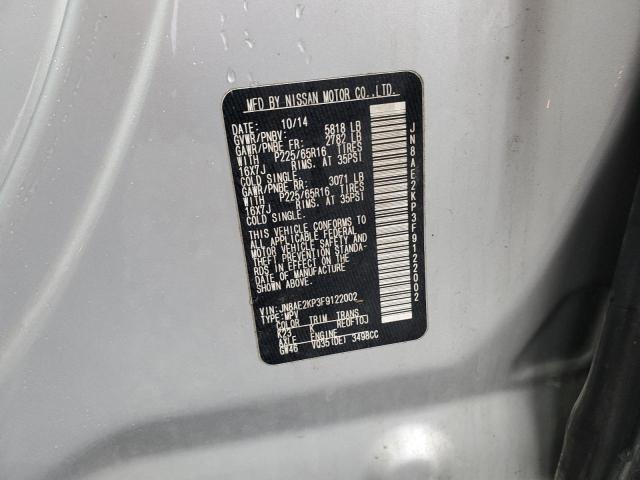 JN8AE2KP3F9122002 - 2015 NISSAN QUEST S SILVER photo 13