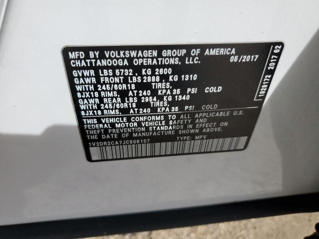 1V2DR2CA7JC506107 - 2018 VOLKSWAGEN ATLAS SE Biały zdjęcie 13