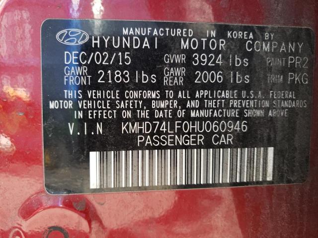 KMHD74LF0HU060946 - 2017 HYUNDAI ELANTRA SE RED photo 12