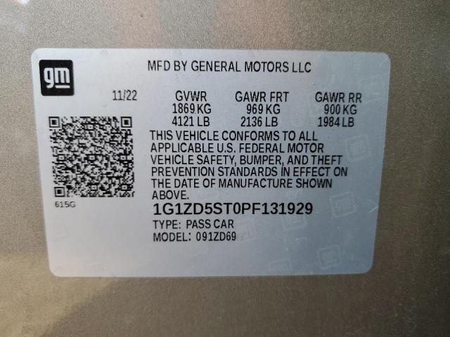 1G1ZD5ST0PF131929 - 2023 CHEVROLET MALIBU LT Dorado foto 12