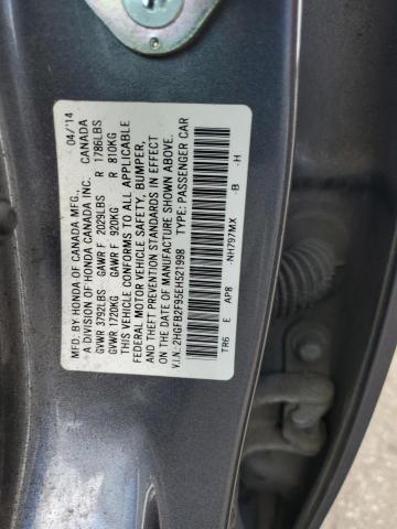 2HGFB2F95EH521998 - 2014 HONDA CIVIC EXL GRAY photo 12