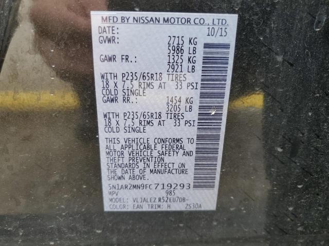 5N1AR2MN9FC719293 - 2015 NISSAN PATHFINDER S გრაფიტი ფოტო 13