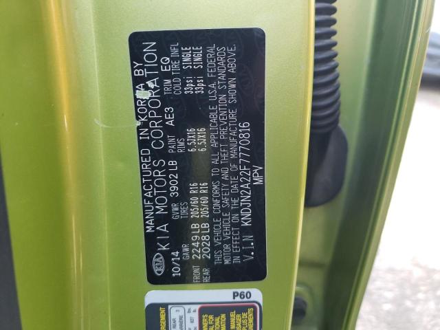 KNDJN2A22F7770816 - 2015 KIA SOUL GREEN photo 12