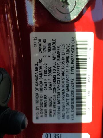 2HGFG3B53CH553842 - 2012 HONDA CIVIC LX RED photo 12